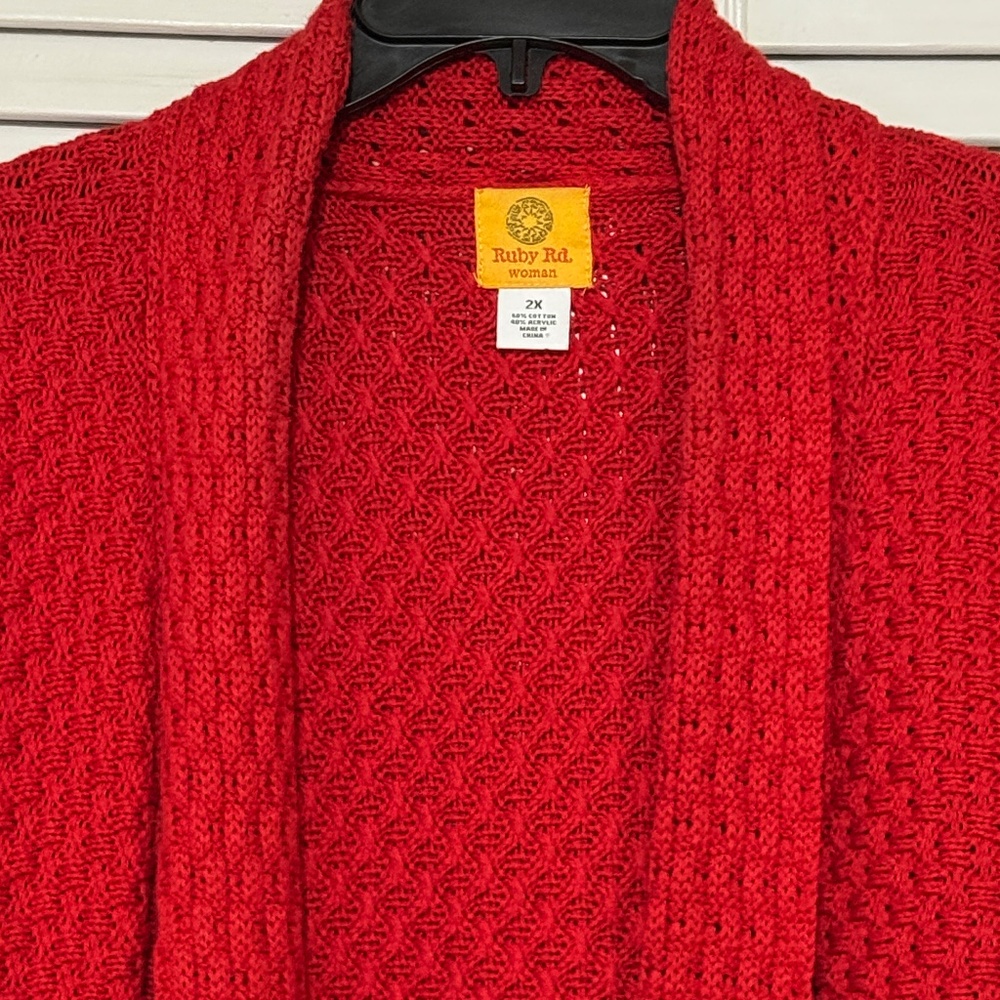 Ruby Rd. Open-Front Red Knit Cardigan - Picture 2 of 5